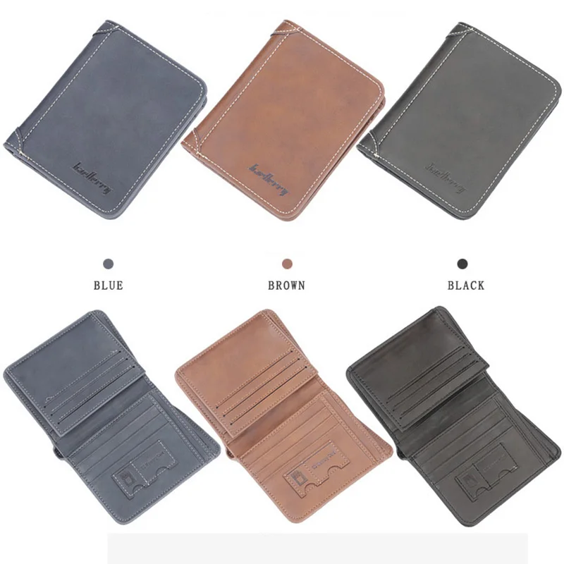 

Baellerry Leather Vintage Men Wallets Coin Pocket Small Wallet Men Purse Card Holder Male Short Bifold Casual Clutch Money Bag