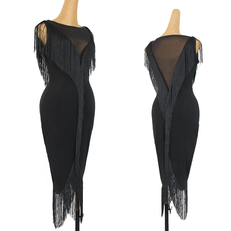 

Новый латинское платье для танцев Для женщин сексуальный Танцевальный Костюм латинские танцы Конкурс черный платье с бахромой единого диз...