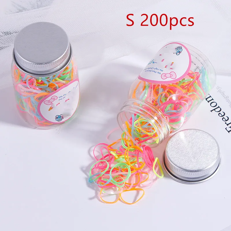 Fluorescence 200pcs 200/100 шт одноразовые резиновые ленты консервы Для детей, малышей Цвет модная эластичная, для волос кольцо резинка для волос Веревка Аксессуары - Цвет: Fluorescence 200pcs