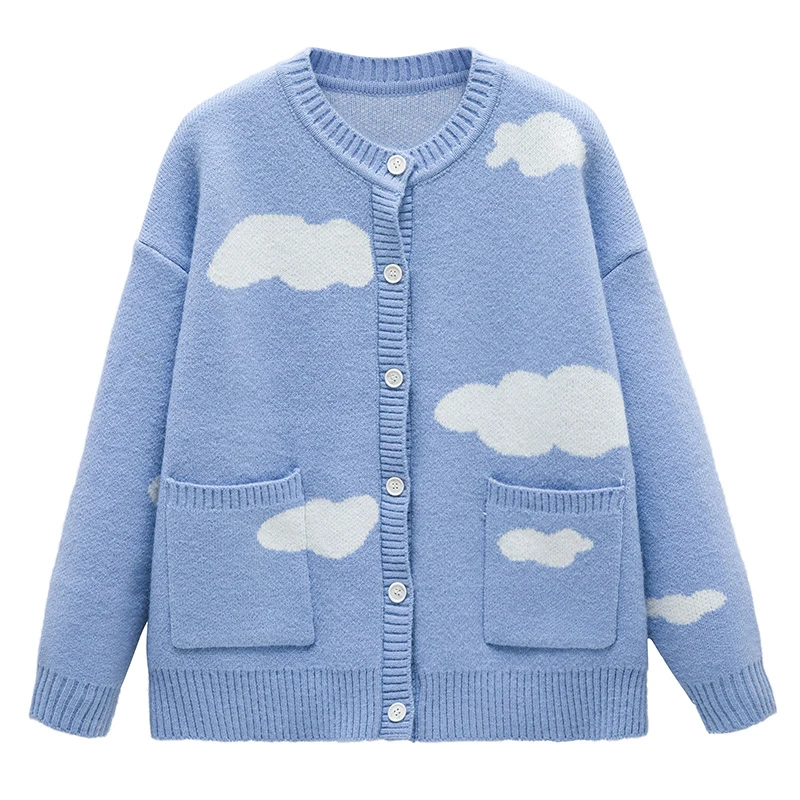 

Korean Cloud Sweater Coat Autumn winter Long Sleeve Knitted Jacket Causal O-neck Cardigan Ropa De Invierno Mujer