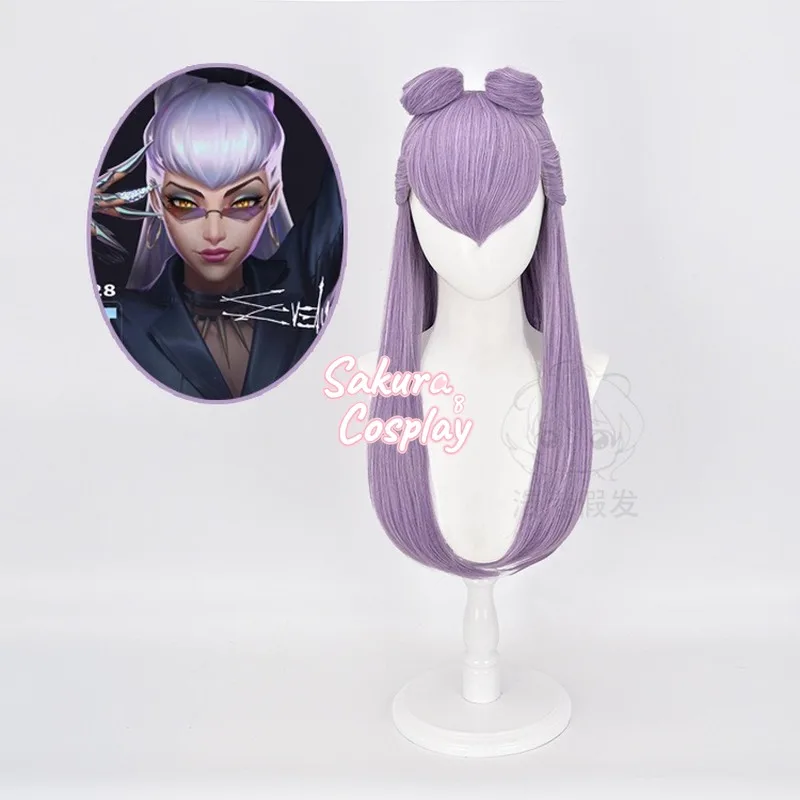 

LOL KDA Evelynn маскарадный светильник, фиолетовые булочки, Длинные прямые, Agony's Embrace, термостойкие синтетические волосы, вечерние волосы на Хэллоу...