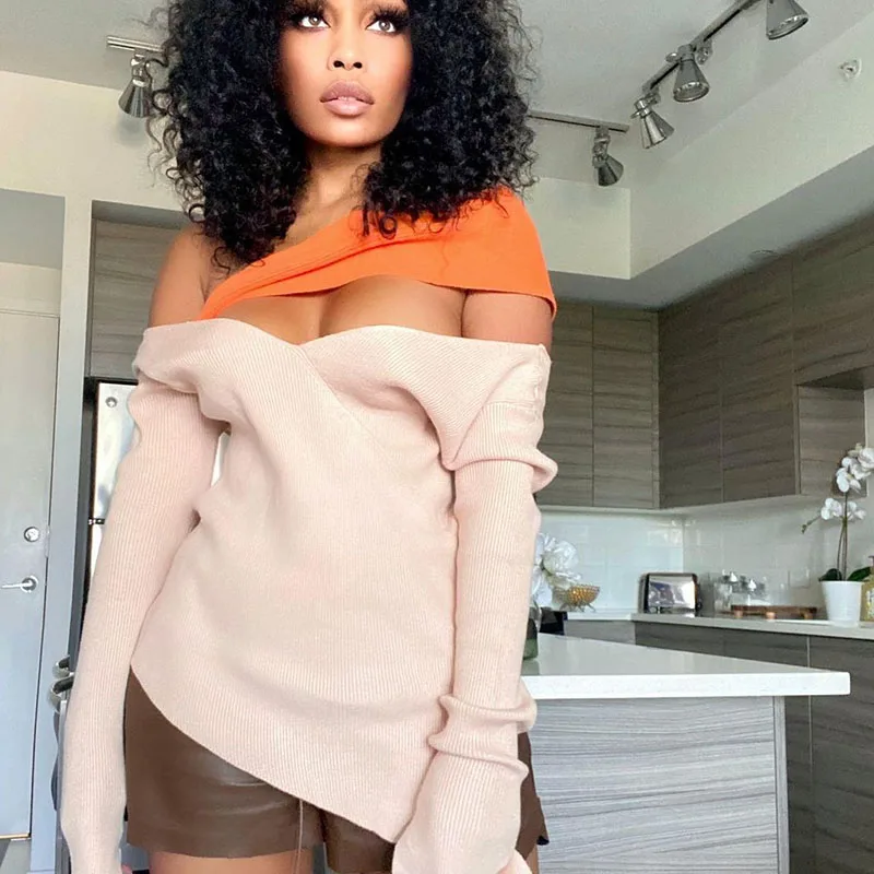 

Knitted Flare Sleeve Top Women Y2k Clothes Korean Fashion Cut Out Blusas T Shirt Streetwear Patchwork Trendy Tops Ropa Mujer