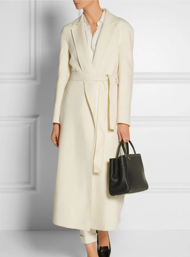 

New Autumn and Winter Women's White Wool Coats England Style Lady's Long Woolen Trench Coat Loose Overcoats Cashmere Jacket