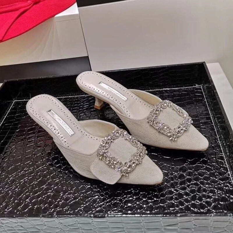 Туфли женские на высоком каблуке квадратный носок кристаллы модные кожаные