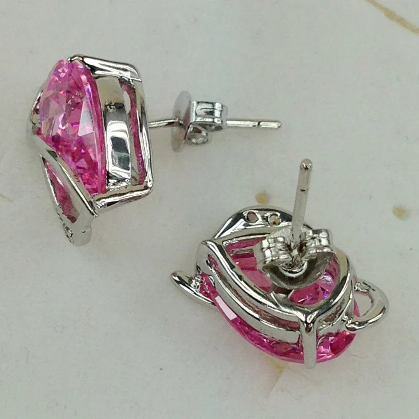 Fleure Esme Charms Shinning christmas Wedding Earrings For Women Men gifts dropshipping Pink Cubic Zirconia Rhodium Plated R871 | Украшения