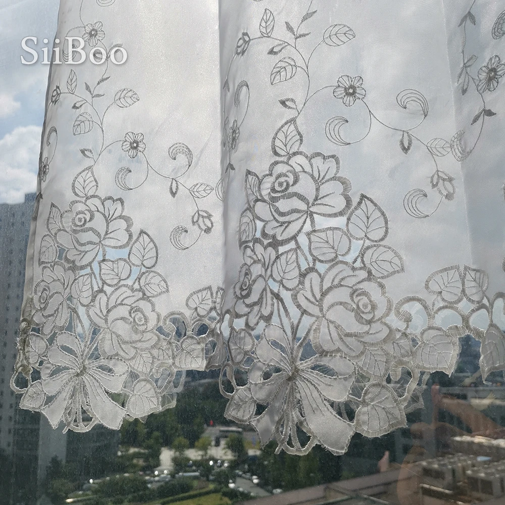 Белые кружевные полузанавески с цветочной вышивкой тюлевые занавески для эркера