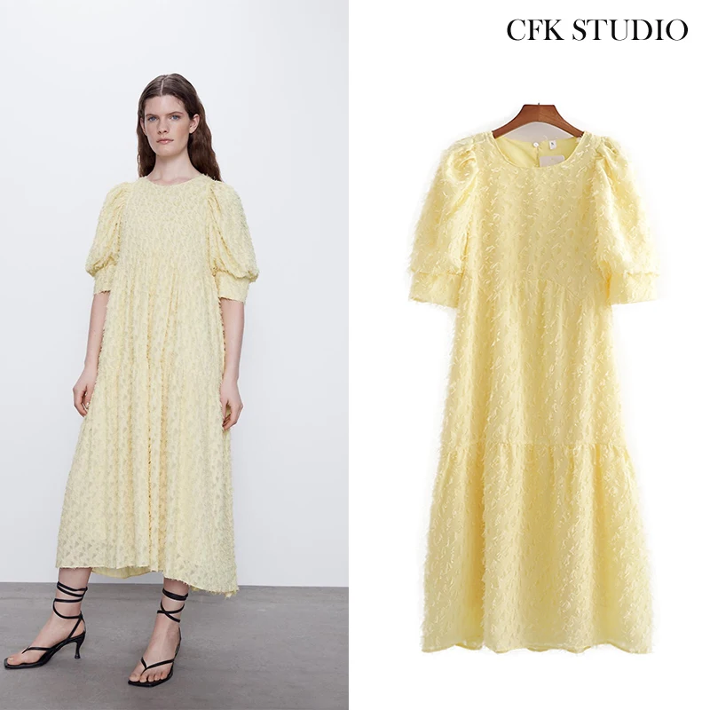 Женское свободное платье рубашка Za с рукавом до локтя и вышивкой|Женские платья| |