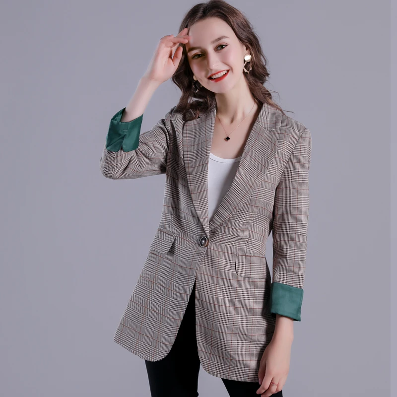 2019 весна и осень Шикарный ретро клетчатый костюм пальто Ins Классический