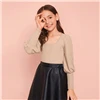 SHEIN Kiddie/Повседневная облегающая Однотонная футболка цвета хаки с квадратным вырезом для девочек детские топы, Осенние вязаные футболки с рукавами из бараньей шерсти