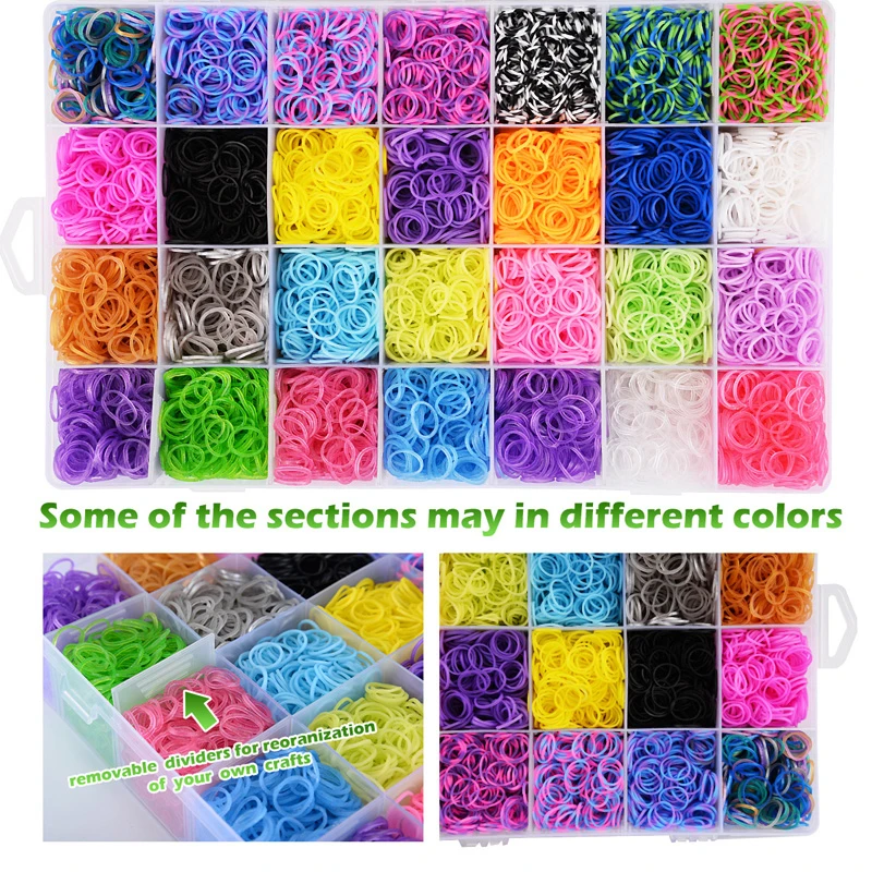 Juego de bandas de goma de telar para ni&ntilde;a, Set de cuentas de juguete, m&aacute;quina de tejer a mano, brazalete de Color de tejido arco&iacute;ris hecho a mano, 10000 Uds.-2