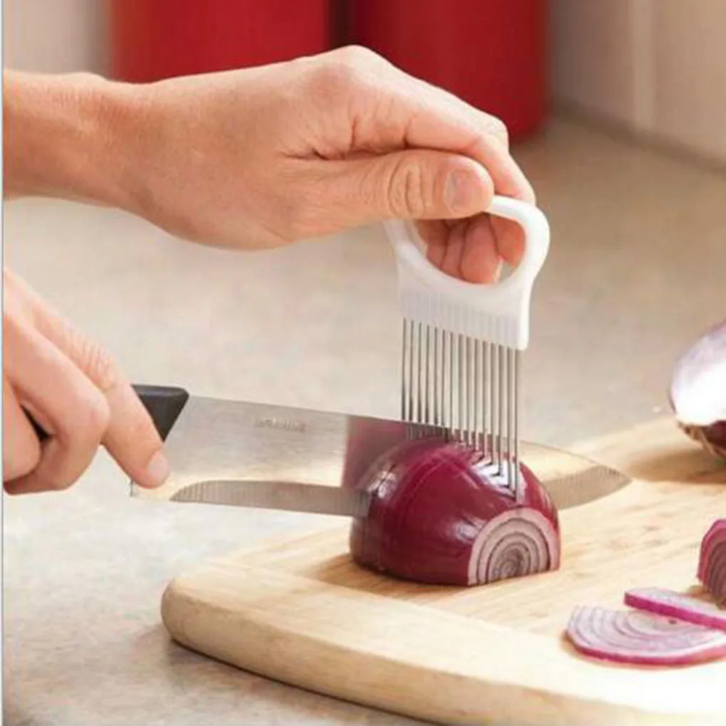 

Onion Cutter Onion Fork Vegetable Fruit Beef Onion Slicer Holder Slicing Cutter Stainless Steel Tomato Knife Cut Safe Aid Holder
