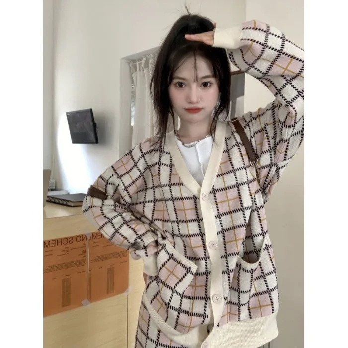 

2021autumn Style Leisure Fashion Suit Women's Plaid Knitted Top Sheath Skirt Two-piece Set Rac