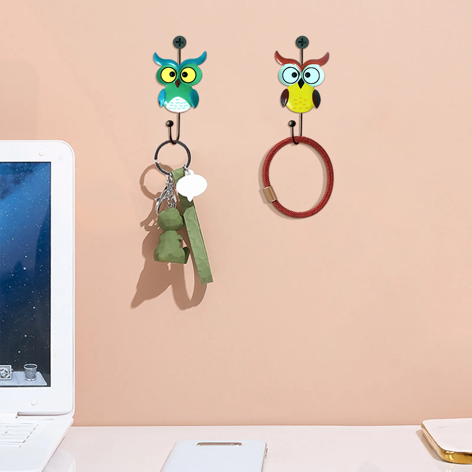 

Bathroom Cute Owl Hook Free Punch Wall Hanging Entrance Key Sticky Hook Wall Storage Kitchen Hook Key Holder crochet #1