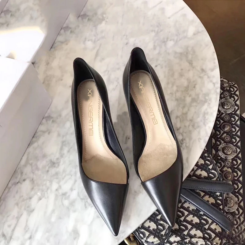 Модные женские туфли-лодочки из натуральной кожи Офисные на высоком каблуке с