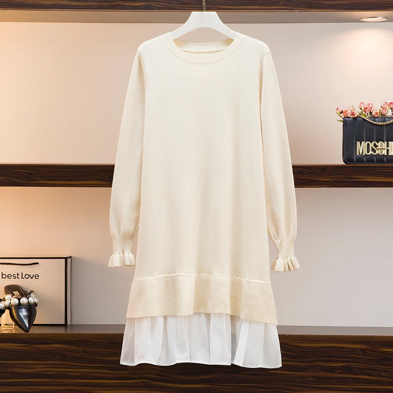 

Dress 2021 Dresses For Women Y2k Plus Size Clothing Casual Kawaii Korean Fashion Knitting Loose Long Sleeve Patchwork Clothes