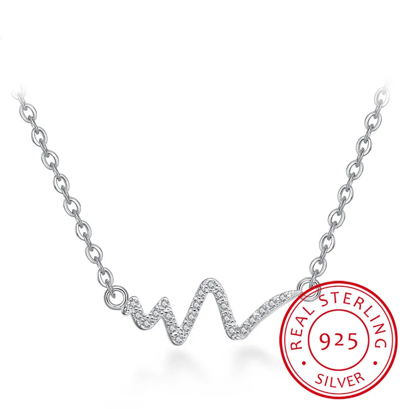 

Geometric Heartbeat diagram Pendant Necklace Real 925 Sterling Silver For Women BIrthday Party Fine Jewelry 2019 gifts