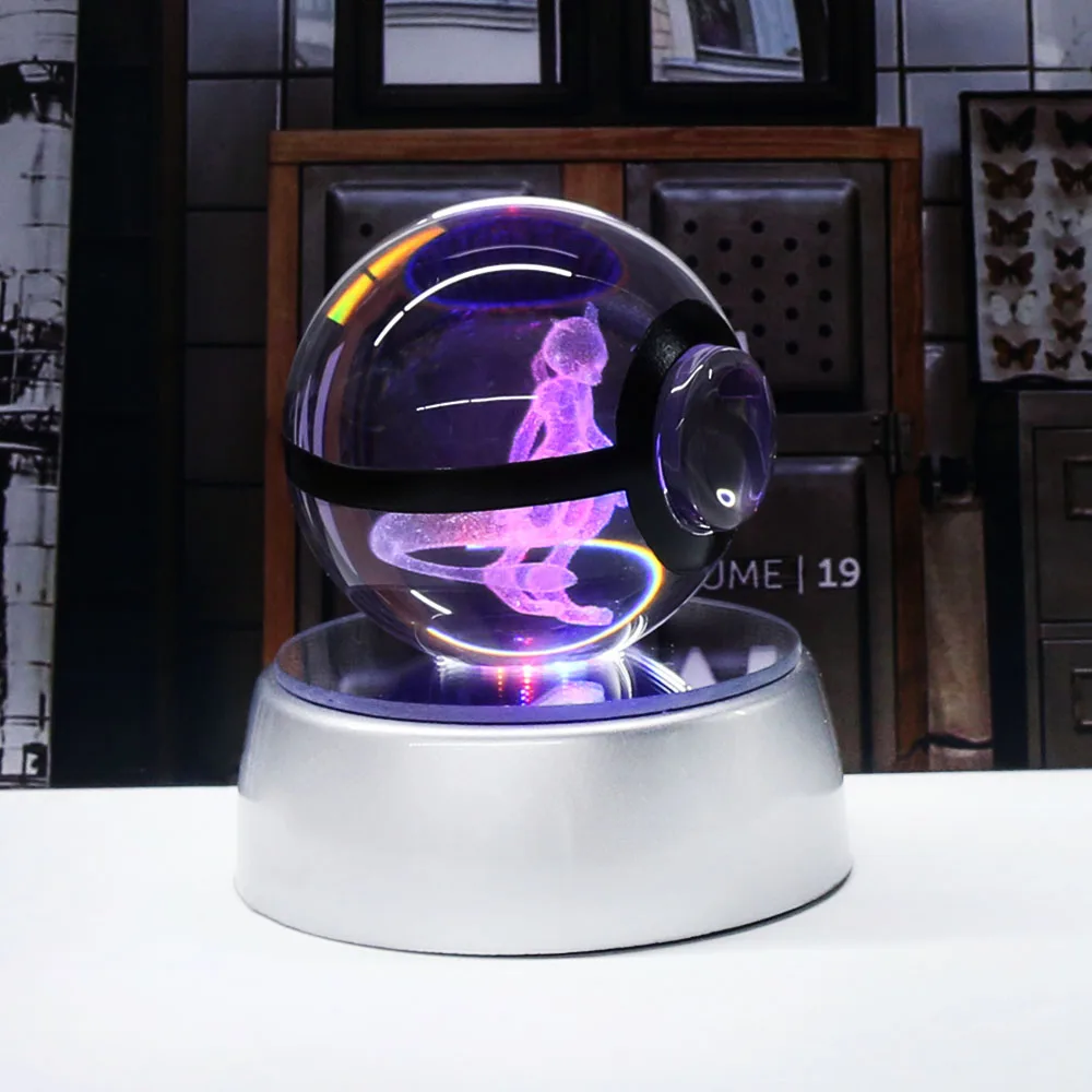 Mewtwo Хуэй юань 3D Хрустальный шар Светодиодная лампа для Покемон серии Пикачу/генгар/Jigglypuff 5 см настольное украшение свет стеклянный шар HY-668 - Цвет: Mewtwo