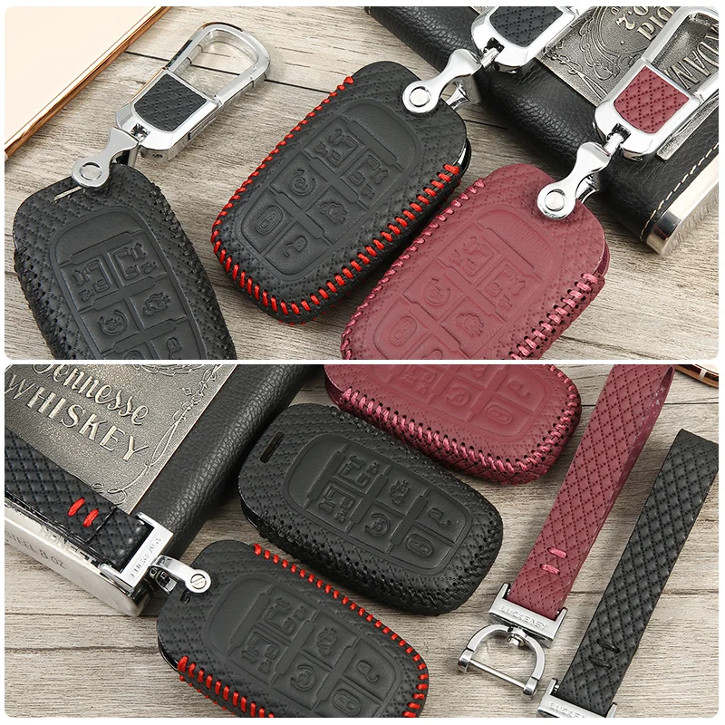 

luckeasy leather key cover for Chrysler Grand Voager 2017 PHEV 2018 car key case wallet holder key holder key4y