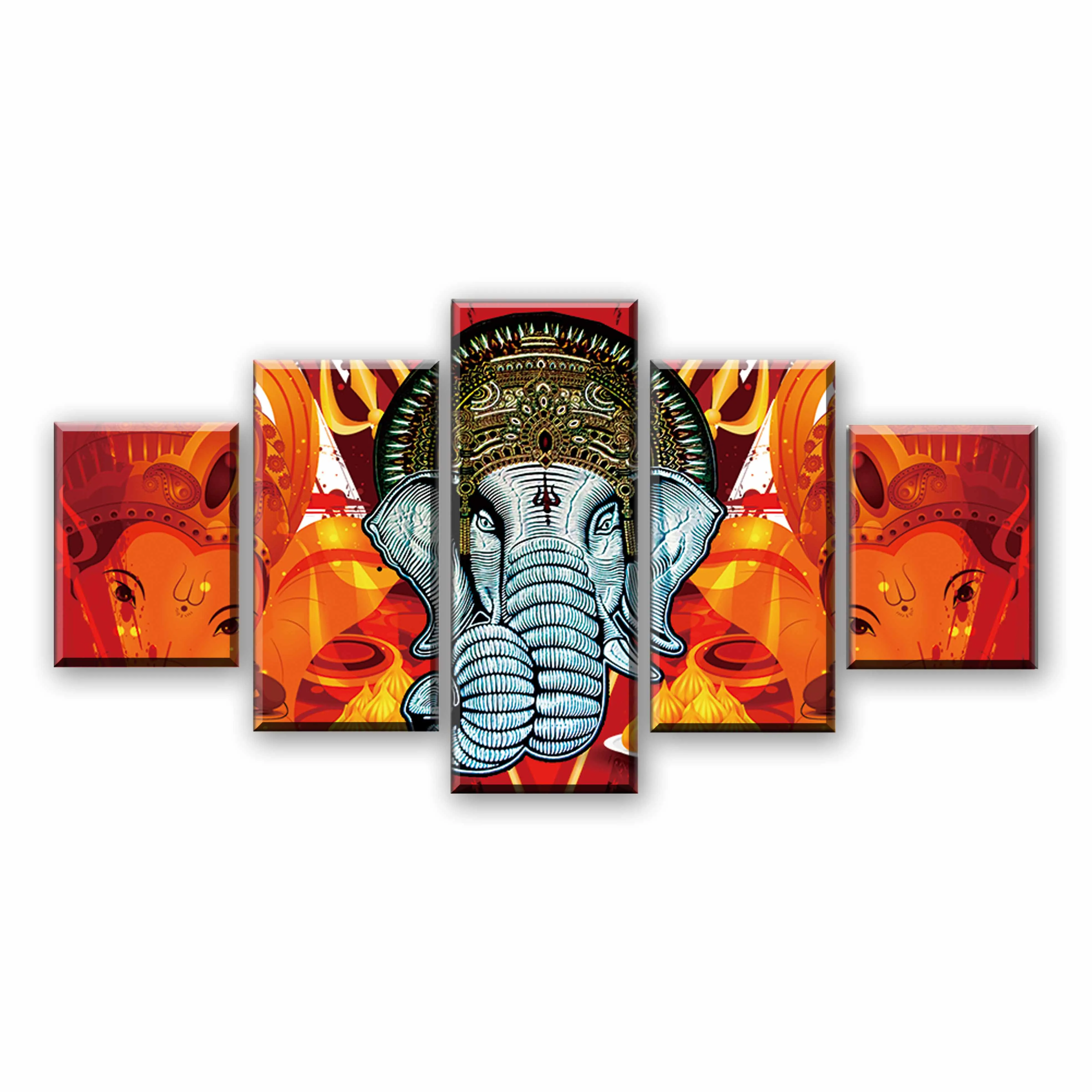 

Canvas HD Prints Paintings Home Wall Art Framework 5 Pieces Ganesha Pictures Modular Living Room Decor Elephant Head God Posters