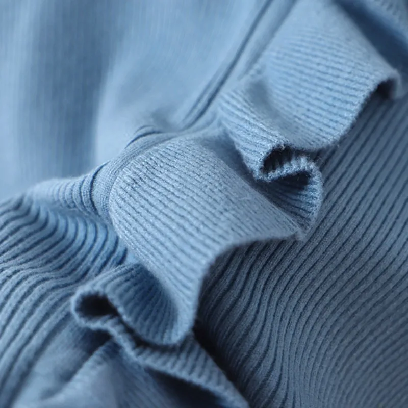 Женский пуловер с оборками GIGOGOU мягкий офисный v-образным вырезом трикотажный