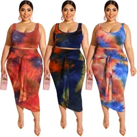 tie dyed printed tight hip two piece sets plus size xl 5xl womens sleeveless sweater fitting long club dress bulk whole items