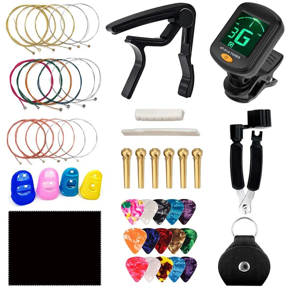 

50pcs Strings Saddle Nut Guitar Accessories Kit Digital Display Restring Tool Professional Tone Changing Including Tuner Capo
