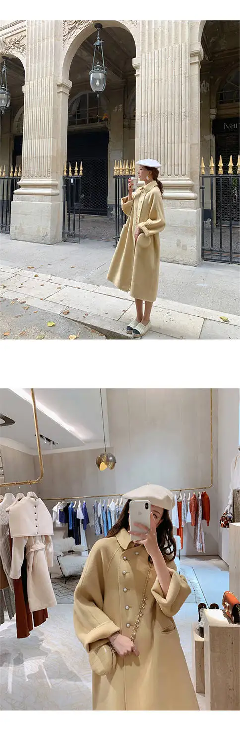New High Grade Double-Sided Woolen Coat In Long Wool Coat Doll Collar Fashion A-Line Loose Woolen Coat Women Winter Warm