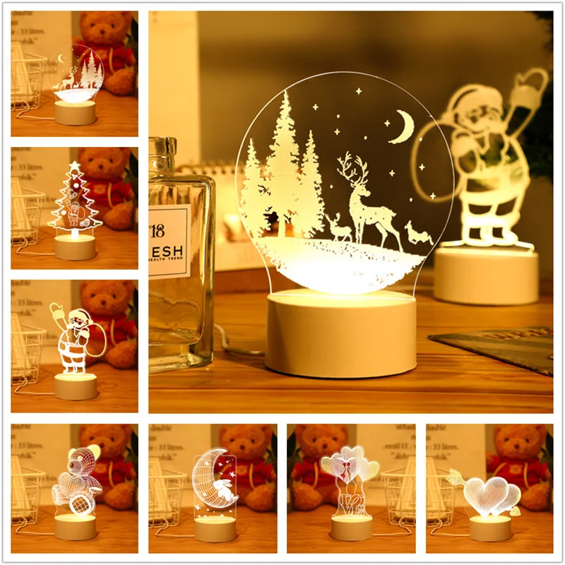 

3D Acrylic Children's Night Light Led Heart Bear Neon Lamp Night Lamp Birthday Gifts USB Table Lamp Xmas Party Bedroom Navidad
