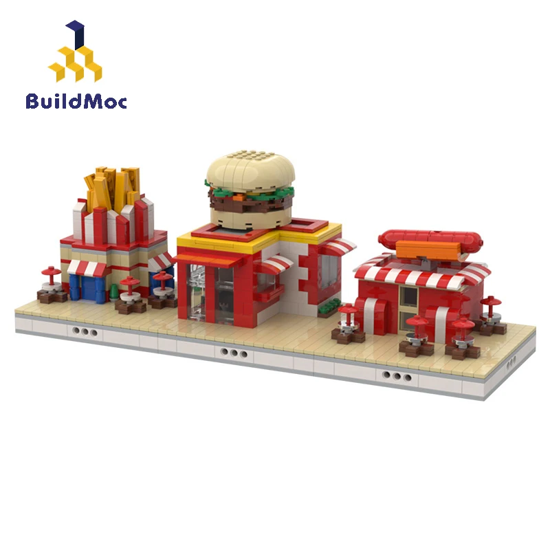 

BuildMoc City Buildings Fast Food Shop House Sets MOC Restaurant Architecture Building Blocks Bricks City Street View Kids Toys
