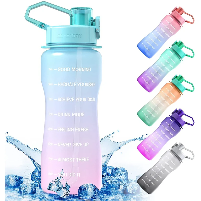 Спортивная бутылка для воды с маркером времени и соломинкой из тритана объемом 64