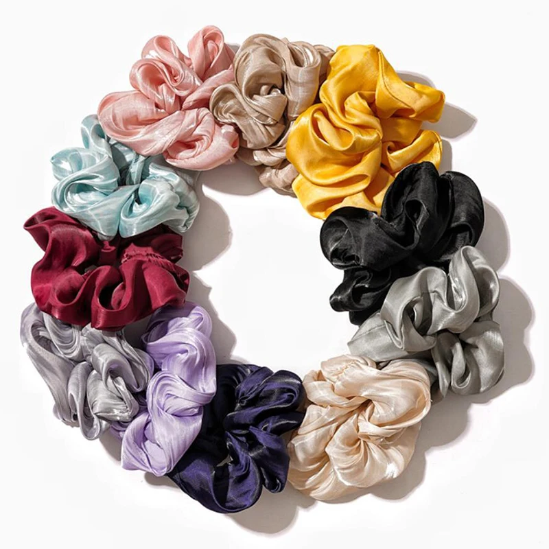 

1pcs Hair Accessories Ties Scrunchies Pack Solid Floral Satin Chiffon Women Girls Fashion Solid Strips Hair Ties
