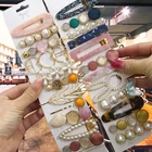 Заколка-Пряжка Женская акриловая с жемчугом, элегантный аксессуар для волос в Корейском стиле, с кристаллами, геометрическим узором, 1 комплект