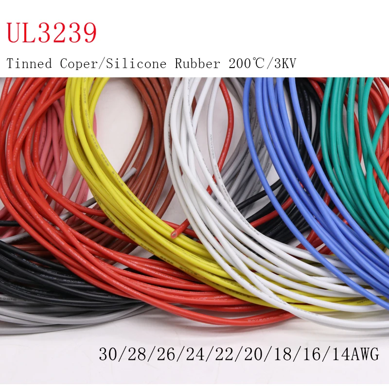 

2/5M 14/16/18/20/22/24/26/28/30AWG UL3239 3KV Flexible Soft Silicone Wire Insulated Tinned Copper Electrical Cable 3000V