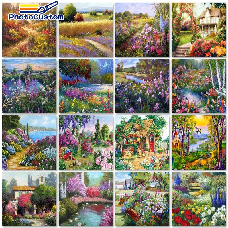 

PhotoCustom 60x75cm Paint By Numbers Flower Scenery DIY Oil Painting By Numbers On Canvas Frameless Home Decor Draw Number