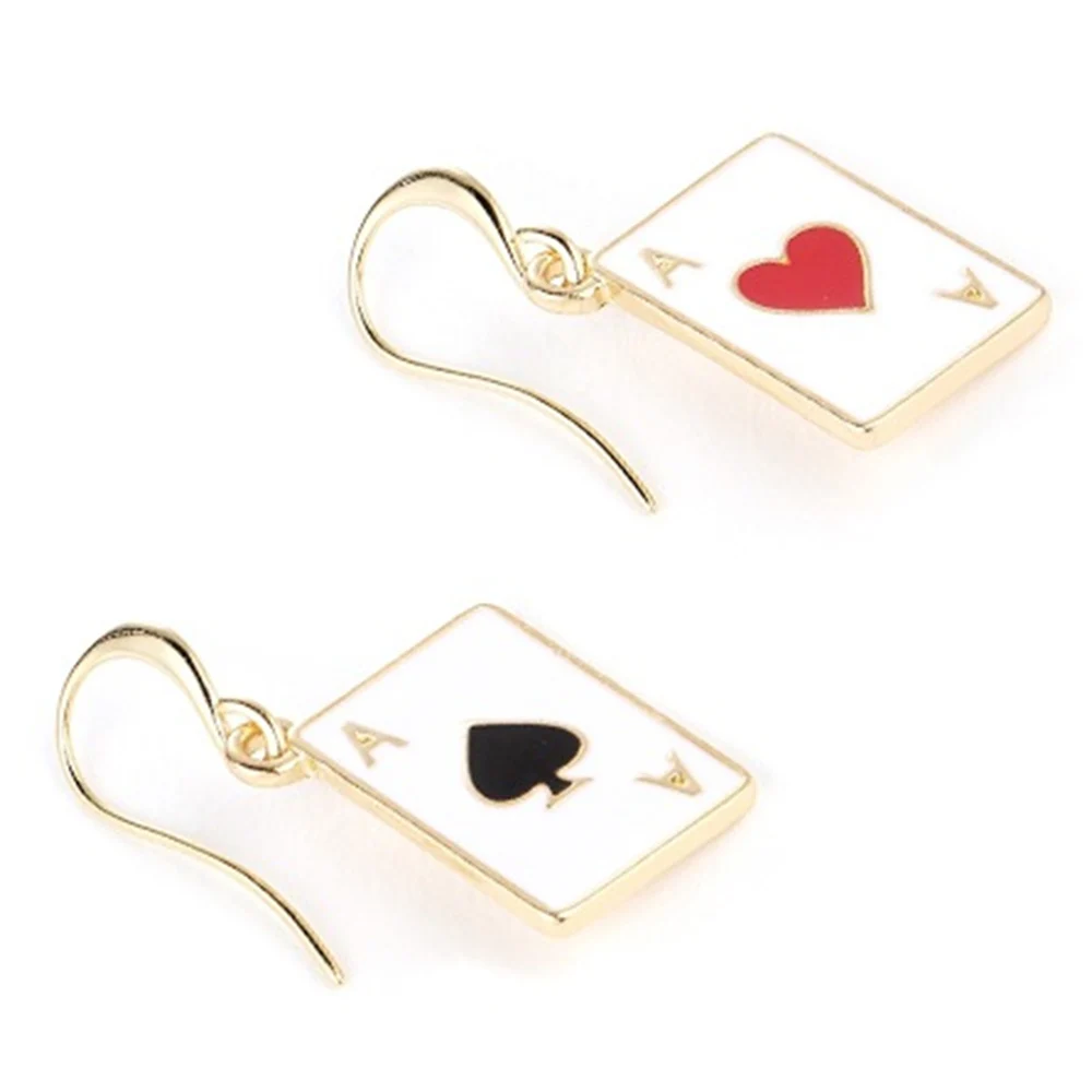 Женские медные сережки в виде игральных карт простые серьги с красным сердцем и