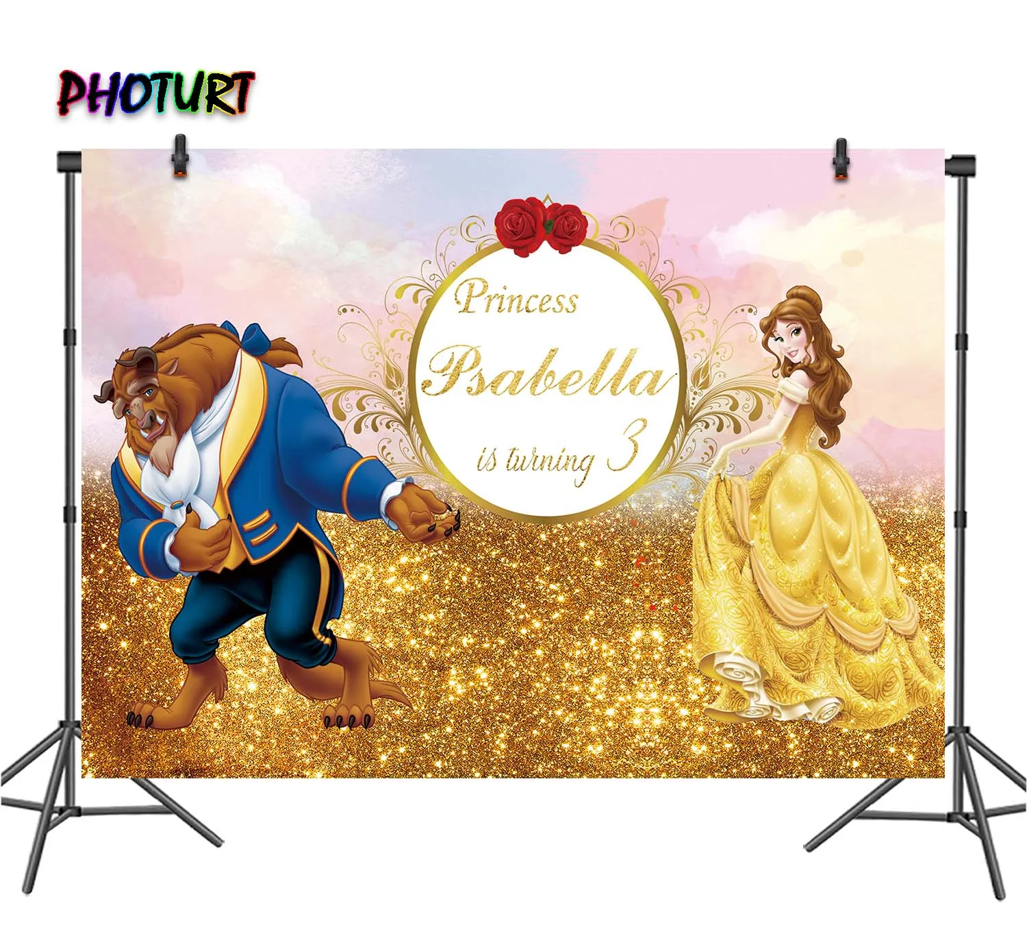 Фотофон с героями мультфильма Красавица и Чудовище для девочек праздничный фон