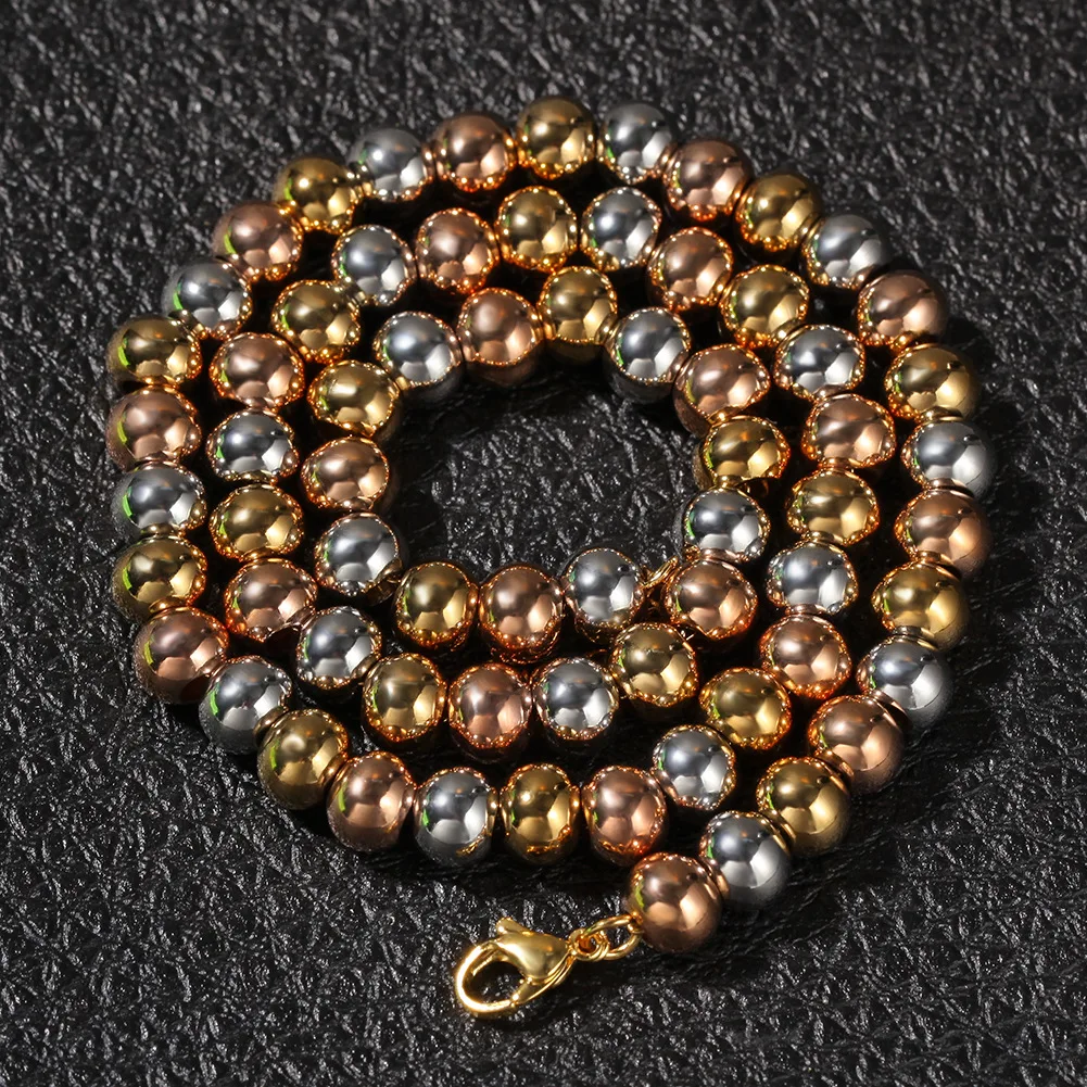 

1 Classic Gold Catholic Rosary Necklace Bracelet Stainless Steel Beaded Hip-hop bling Cuban Link Chain Jewlery Cubana