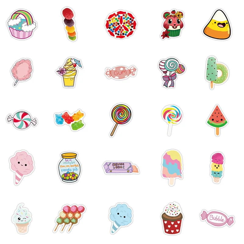 50 шт./компл. красочные наклейки в виде конфет Kawaii с рисунком из мультфильма для