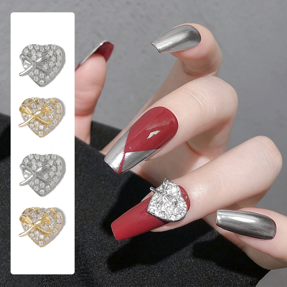 

2 Pcs Delicate Shiny Heart Shape Nail Rhinestones Alloy Zircon Luxury Nail Art Jewelry Glitter Charm Manicure Accessories