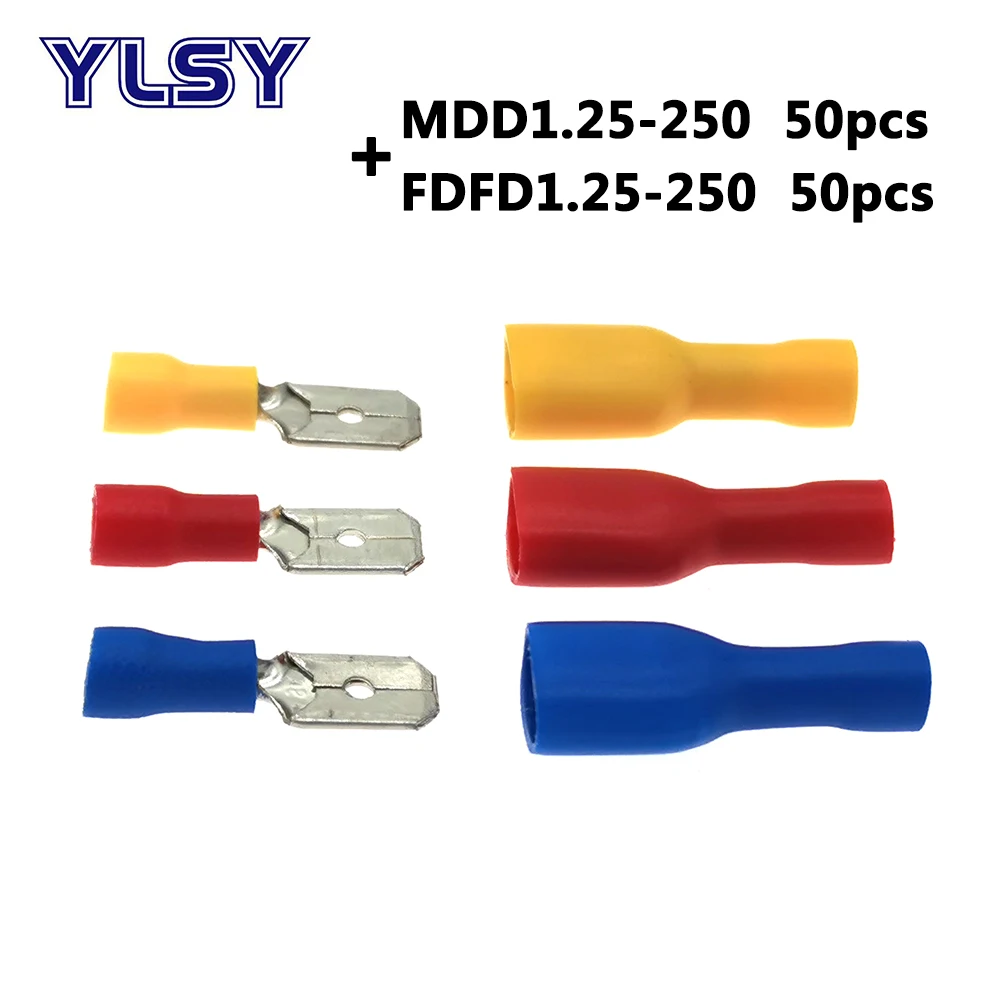 100 шт. 6 3 мм женская модель мужская ФДД/FDFD/фотоэлемент разъем 22 16AWG 0 5 1