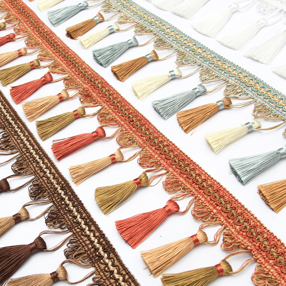 Длинные золотые шитье кисточка бахрома кружево для домашних аксессуаров отделка