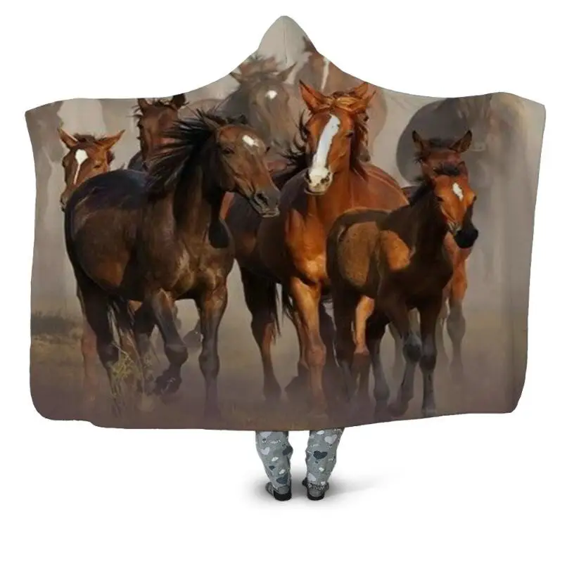 

Gallant Horse 3D Printing Throw Hooded Blanket Wearable Warm Fleece Bedding Office Quilts Soft Adults Travel 05