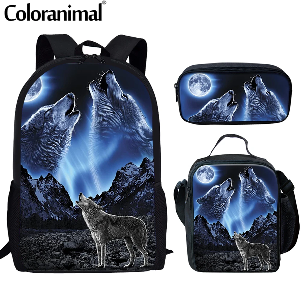 

Набор школьных портфелей Coloranimal, модная сумка для начальной школы, детский Ранец, крутой волк с 3D принтом, Детская сумка для книг