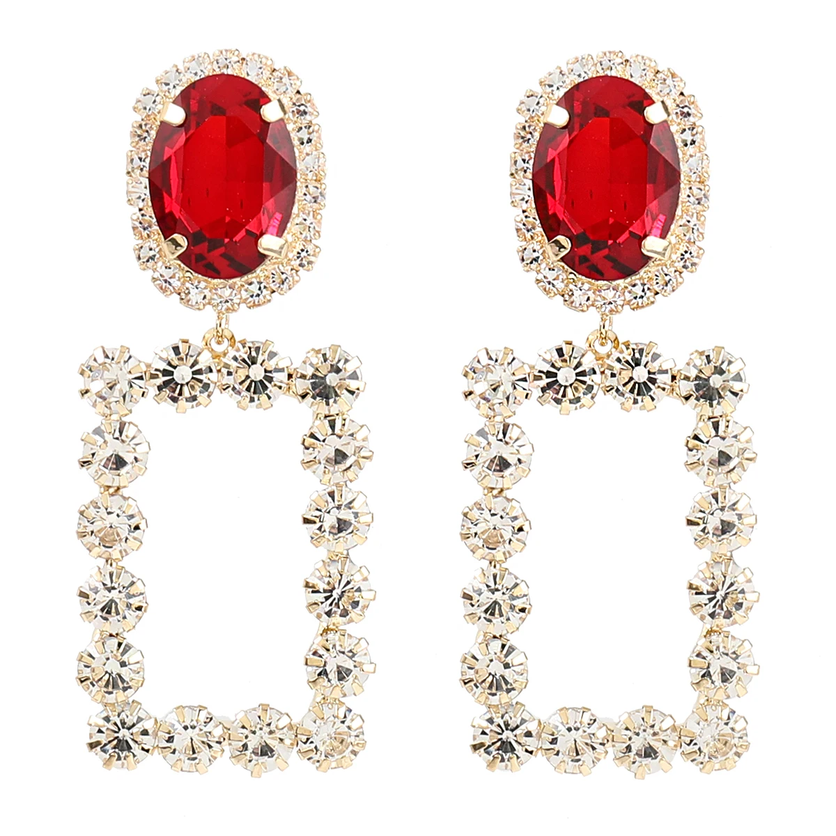 

JIJIAWENHUA New Trend Ladies Big Rhinestone Square Pendant Earrings Dinner Fashion Jewelry Accessories