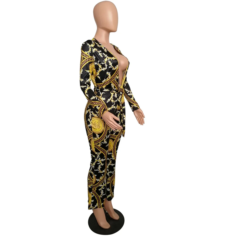 Женский Новый Винтажный комбинезон с принтом пейсли глубоким v-образным вырезом