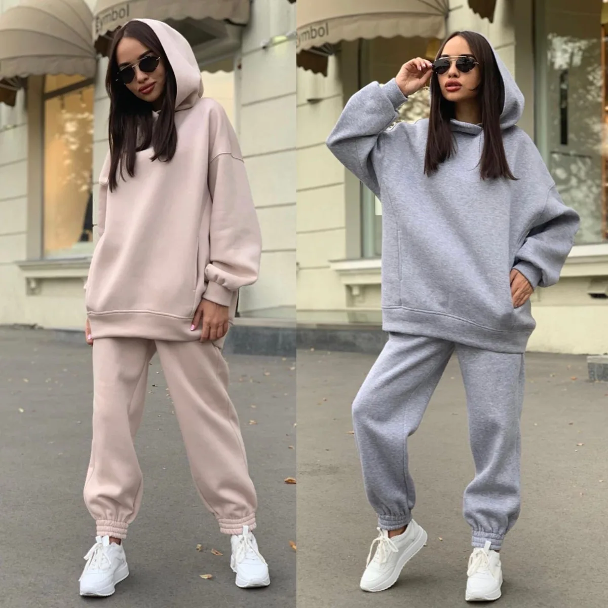 

Autumn Winter Women Hooded Tracksuit Sports 2 Pcs Set Sweatshirts Pullover Hoodies Pants Suit Female Home Sweatpants Outfits