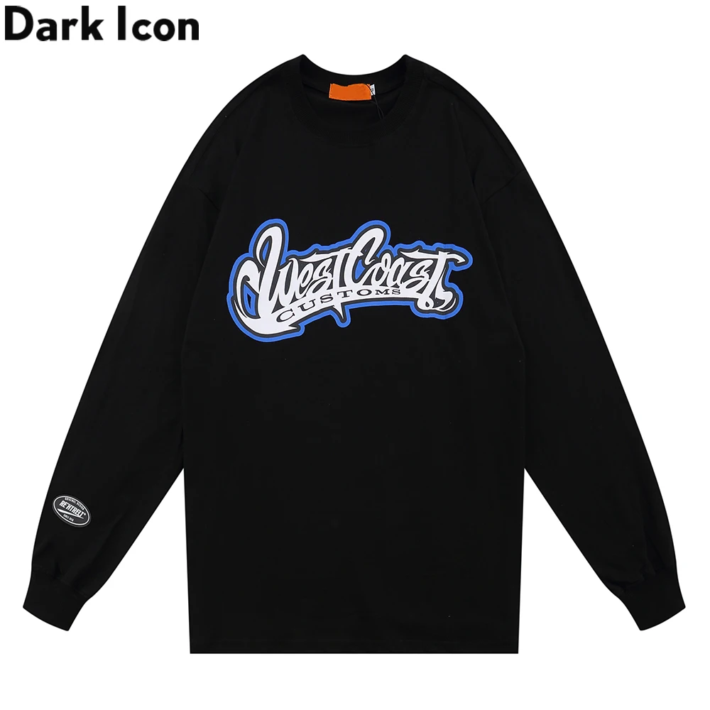 Мужские футболки с длинным рукавом и принтом в виде темных иконок осенние