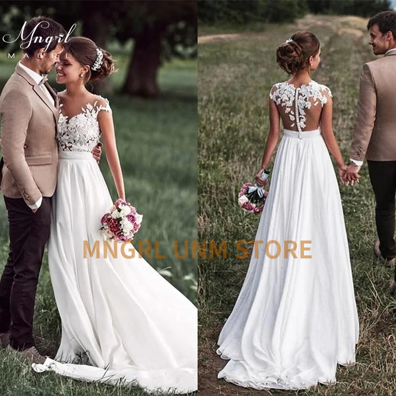 

MNGRL New simple wedding dress backless sleeveless design chiffon lace bride dresses princess dress plus size tailor-made