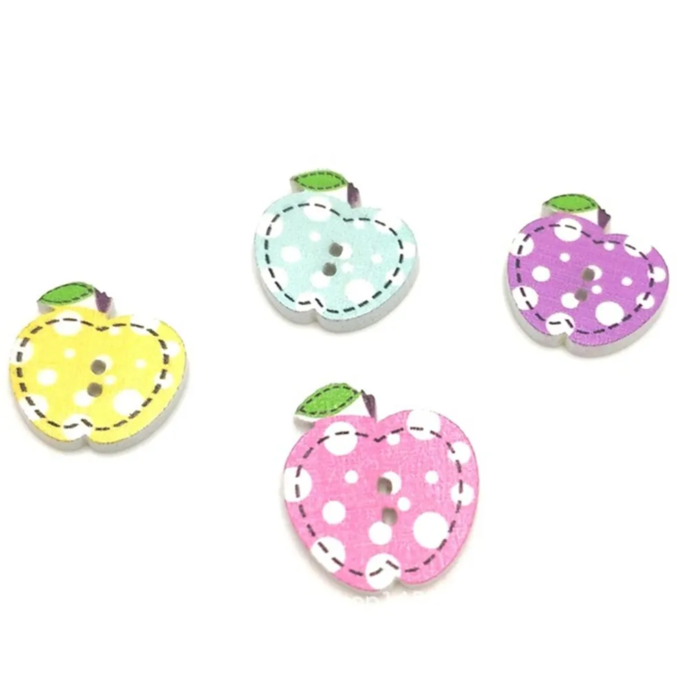 50 шт. маленькое яблоко раскрашенные деревянные пуговицы на белом фоне детская