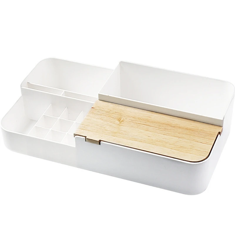 

ZL Storage Box Wood Cover Dust-Proof Dressing Table Rack Multi-Function Desktop Cosmetic Office Desktop Storage Boxes